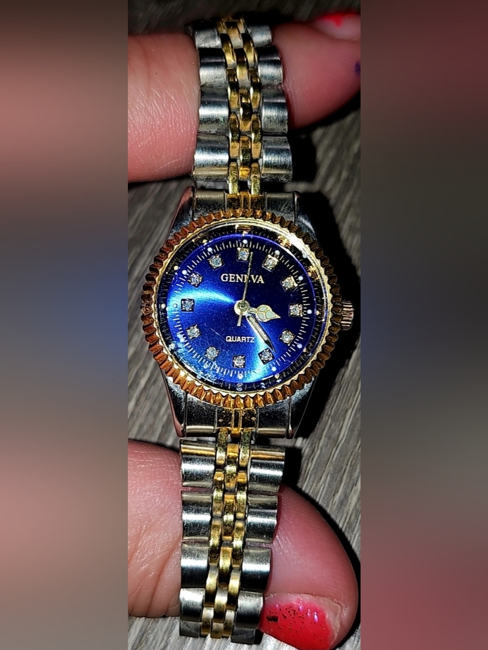 Womens Geneva Wrist Watch Midnight blue/gold/silver in color